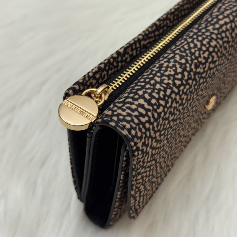 BORBONESE - BLACK TAN NYLON OP NATURALE NERO MEDIUM SIZED TRIFOLD SNAP WALLET - Picture 5 of 16